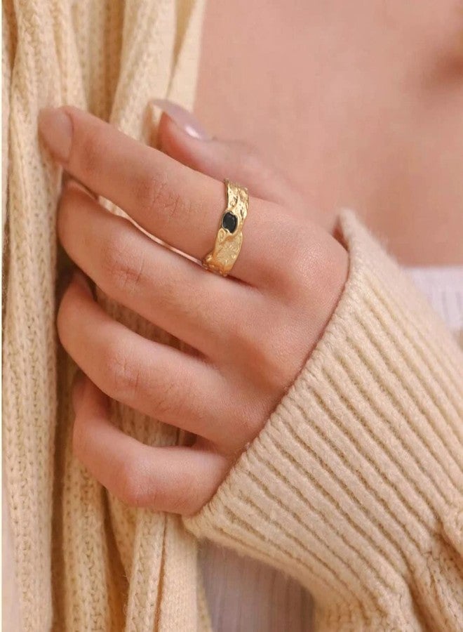 SOFYBJA 18K Gold Chunky Knuckle Rings Stacking Midi Thumb Finger Rings Black Obsidian Signet Rings Vintage Dome Jewelry for Women - Image 3